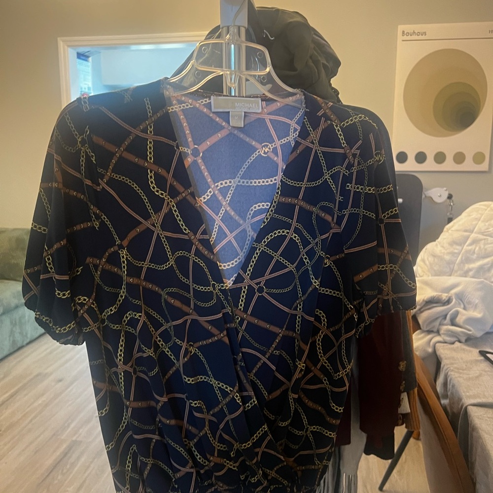 Michael Kors Navy Chain Pattern Blouse